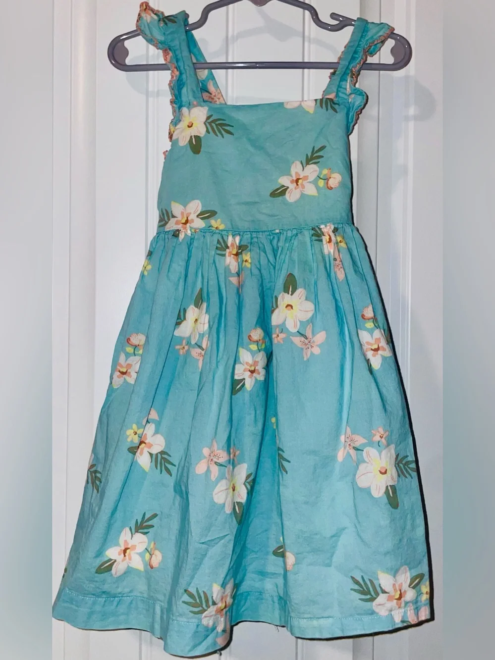 OshKosh B’gosh Girls 3T Aqua Floral Sundress Ruffle Strap Tropical Dress